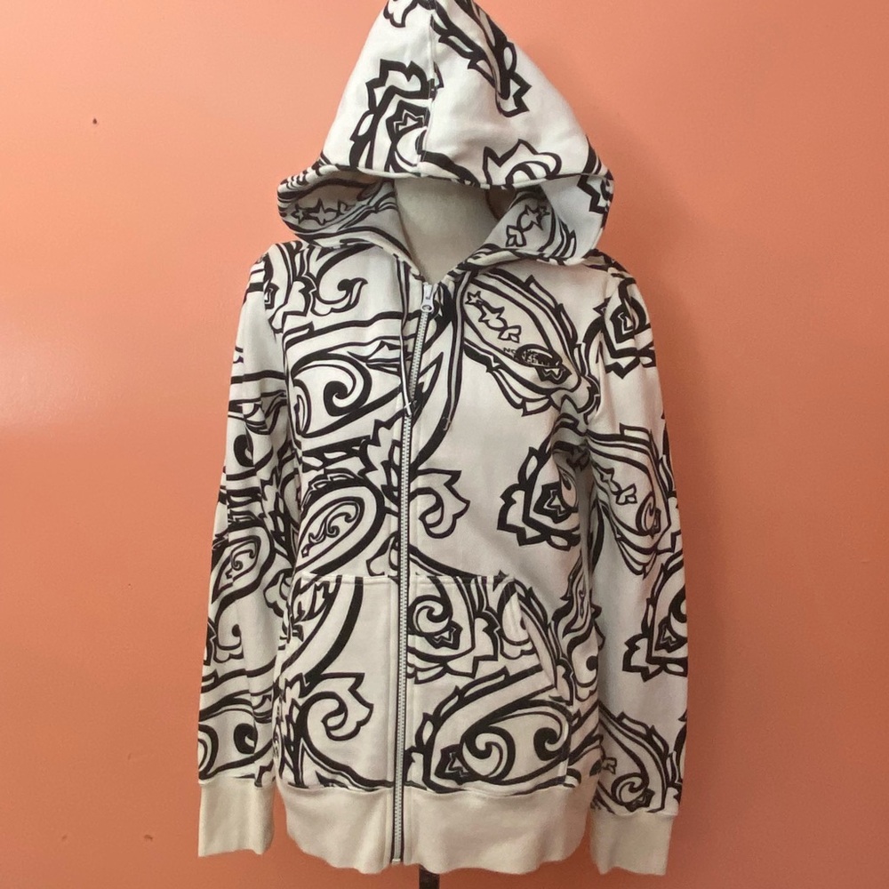 The North Face Women's Size M Sweatshirt Full Zipper Black White Paisley Hoodie